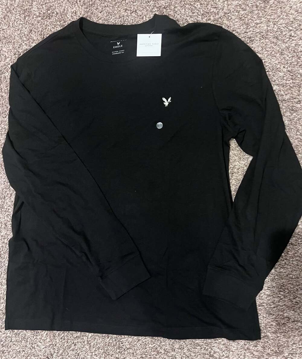 American Eagle Super Soft Long Sleeve T-Shirt- black, MTall